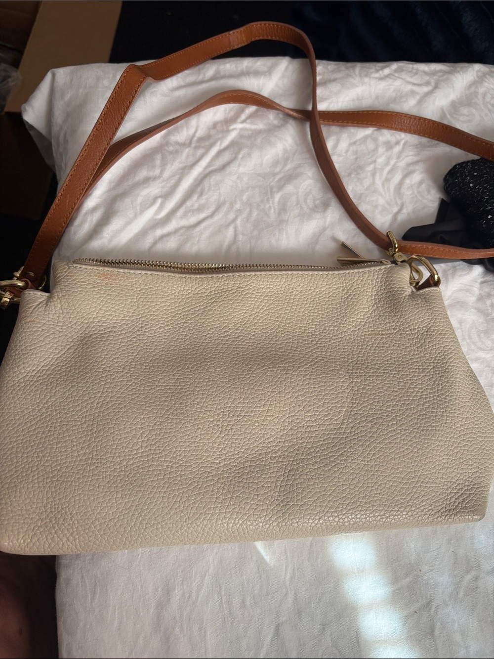 Valentina Cream Crossbody with Tan Strap